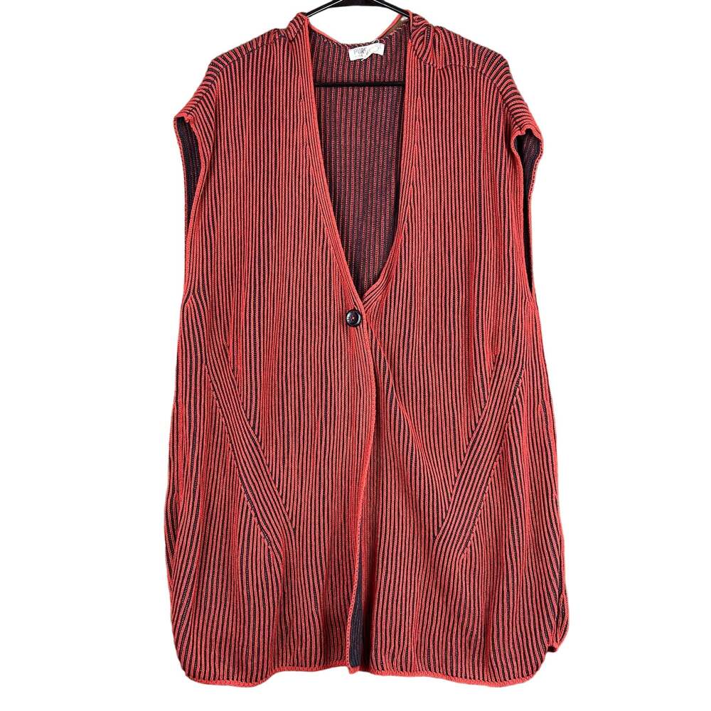Pure by Ulla Popken Womens Cardigan Orange Black Tunic Sleeveless Cotton 24/26
